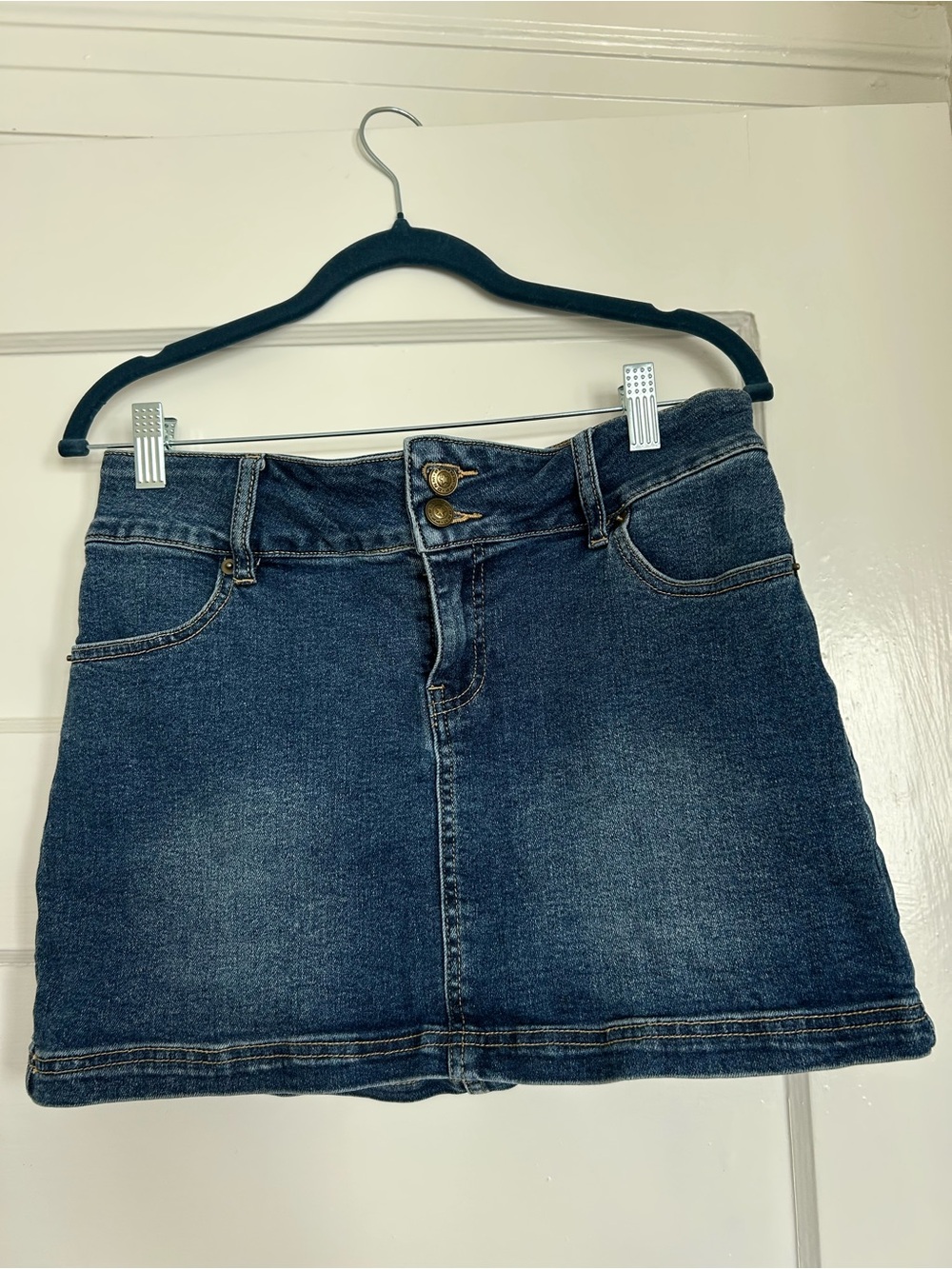 Princess Polly Dark Blue Denim Double-Button Mini Skirt